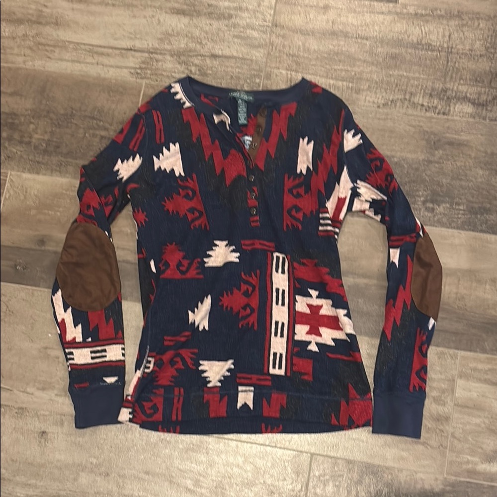 Ralph Lauren Red and Blue Patterned Top